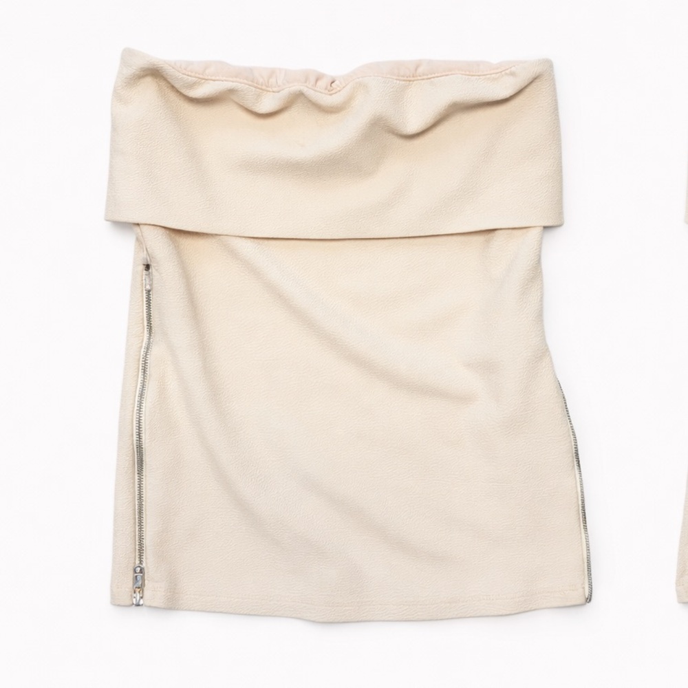 Zara Beige Strapless Zipper Top